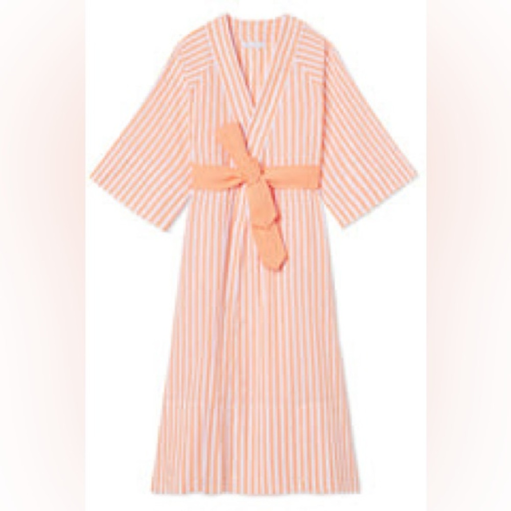 LAKE pajamas robe cotton XL in melon and white stripe with attached belt
